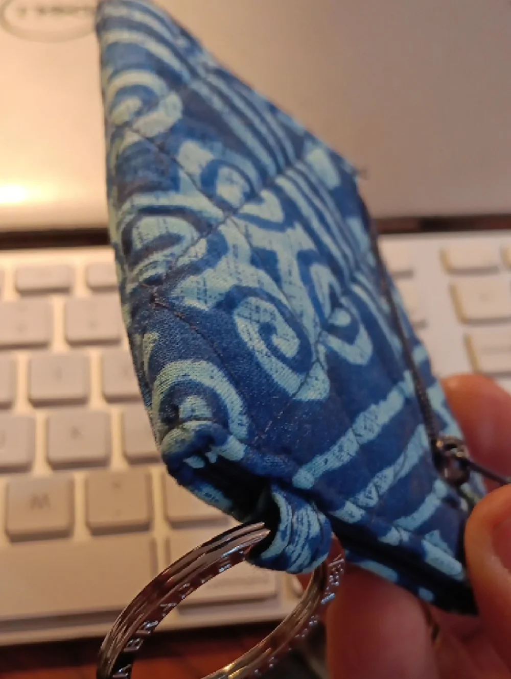Vera Bradley Zip ID Case in a blue batik-inspired geometric pattern. - Picture 7 of 11